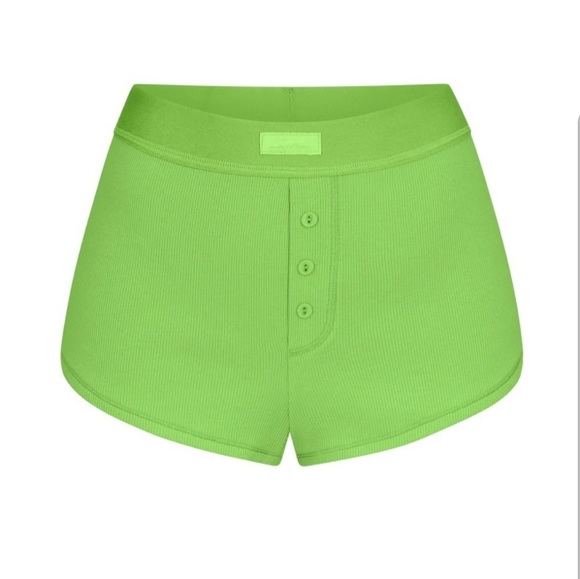SKIMS NEON GREEN COTTON RIBBED SHORTS MINI - Picture 3 of 4